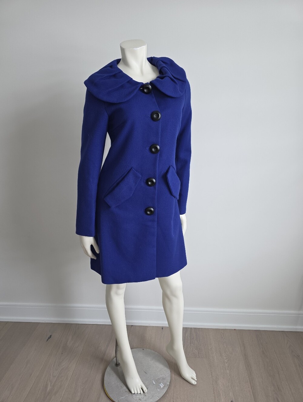 AGNES B Vibrat Blue wool blend coat With Oversized Round Peter Pan Collar